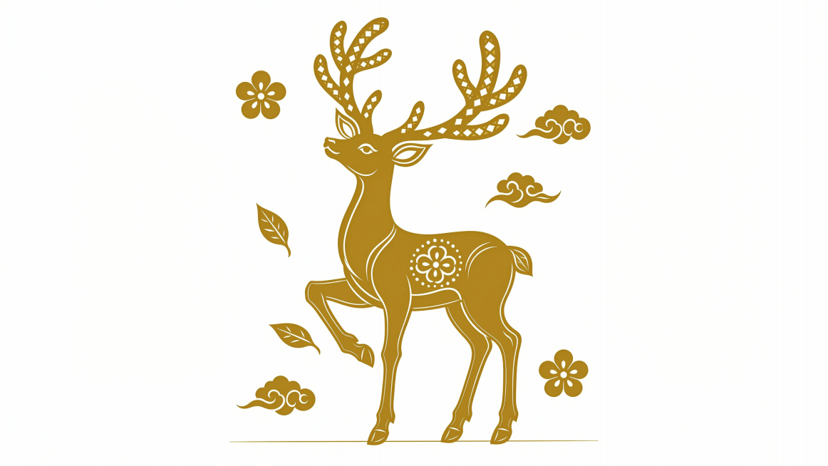 Paper-cut style, vector graphic, a natural standing deer with its right front hoof raised, head tilt预览效果