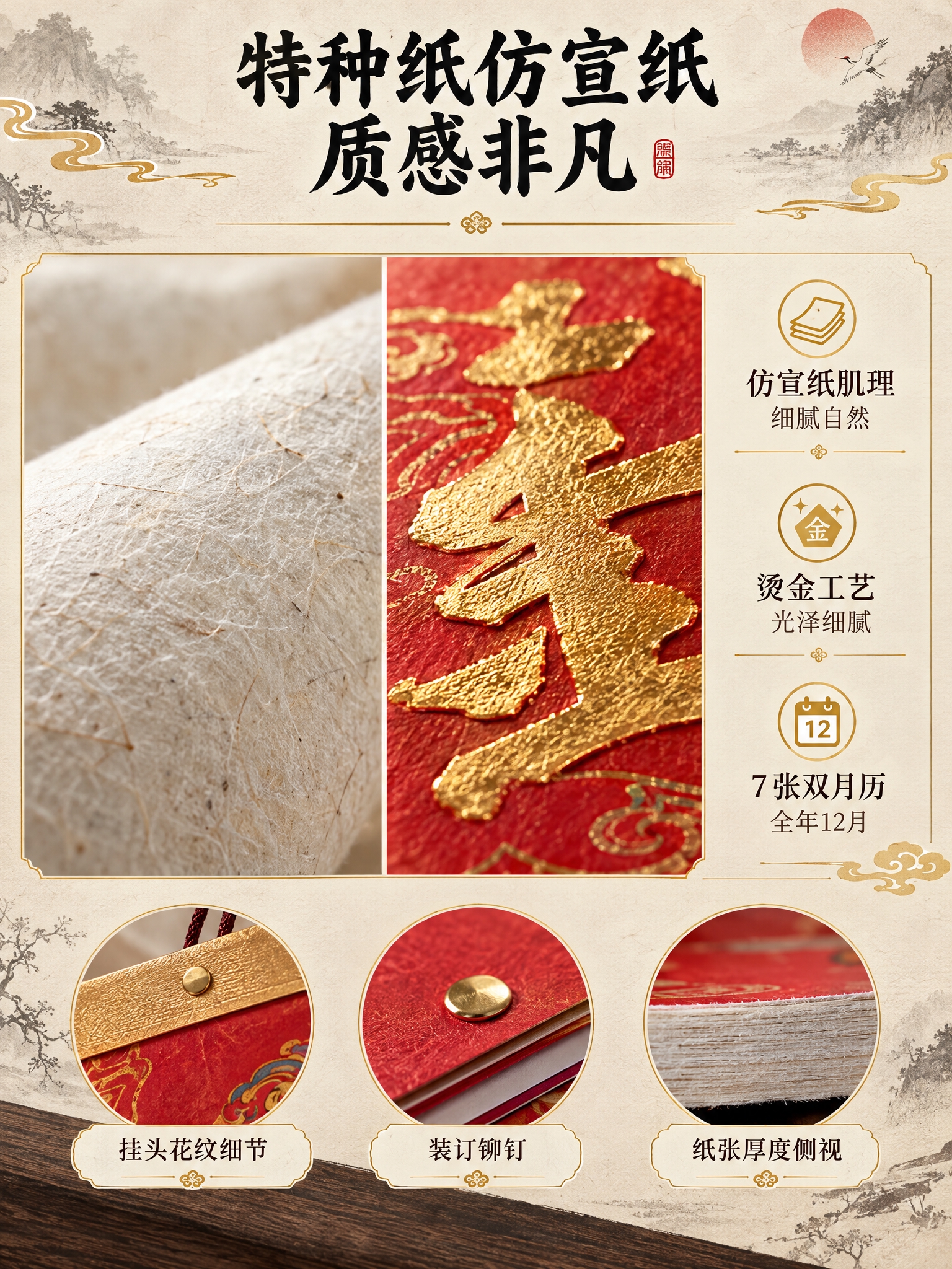 [商品] 使用【图1】挂历封面局部与内页局部；保留烫金图案、仿… - 图片创意预览