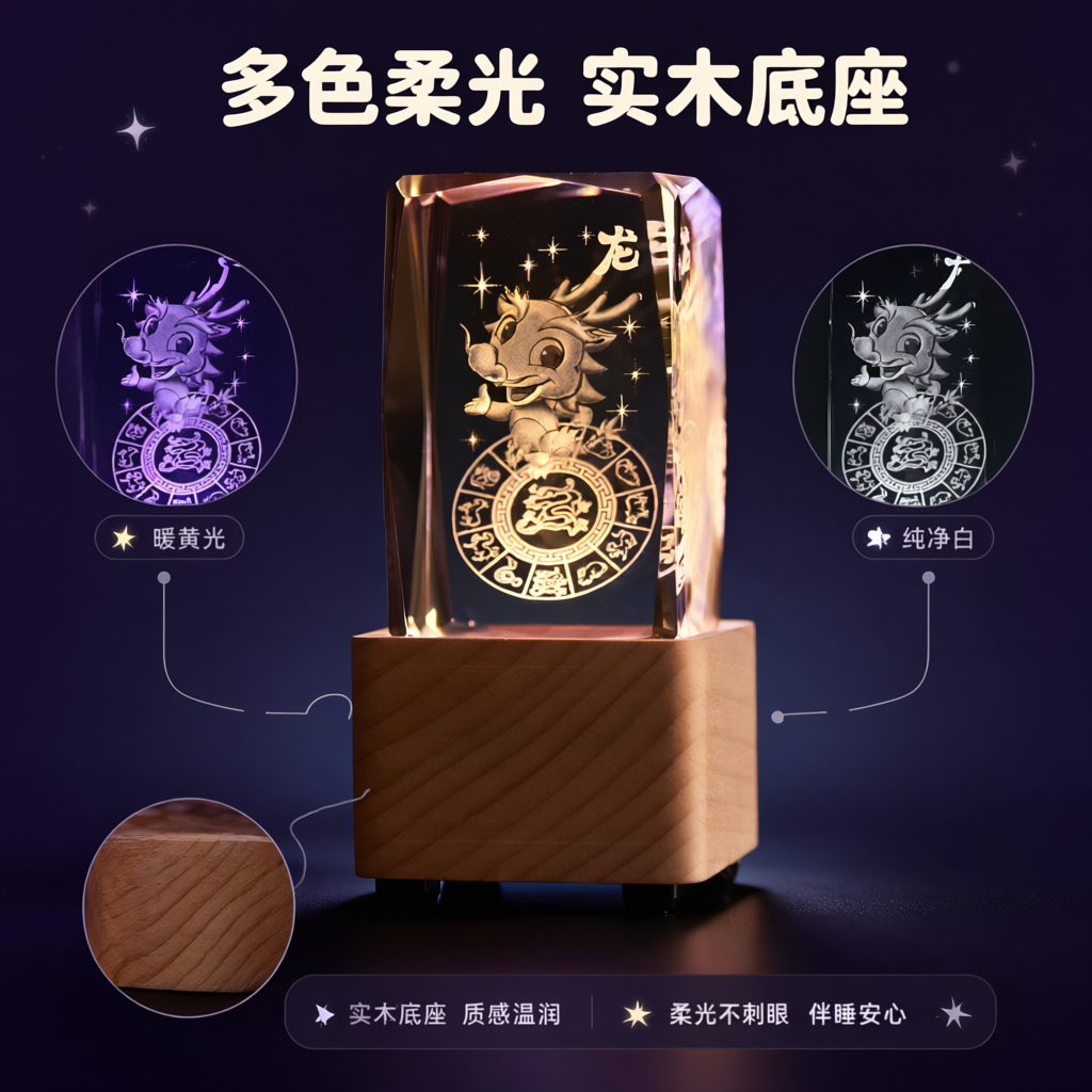 [商品] 使用【图1】十二生肖3D内雕发光人造水晶摆件（龙款）… - 图片创意预览