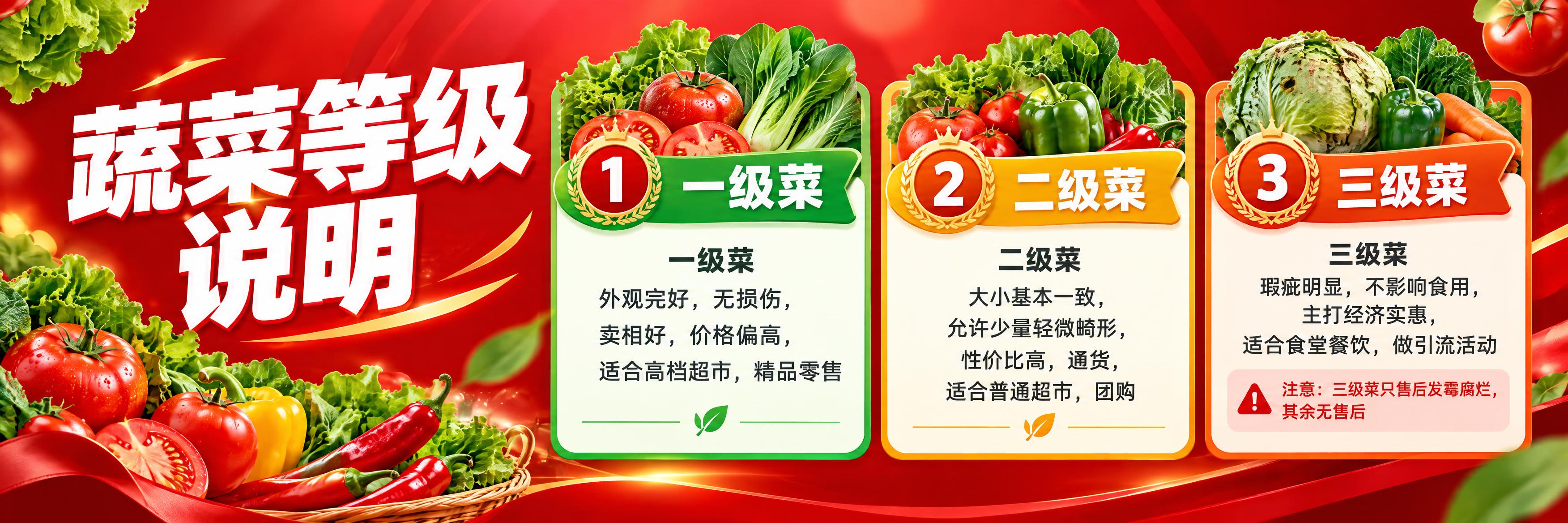 蔬菜等级说明banner，红色果蔬背景，画面横向布局，尺寸71… - 图片创意预览