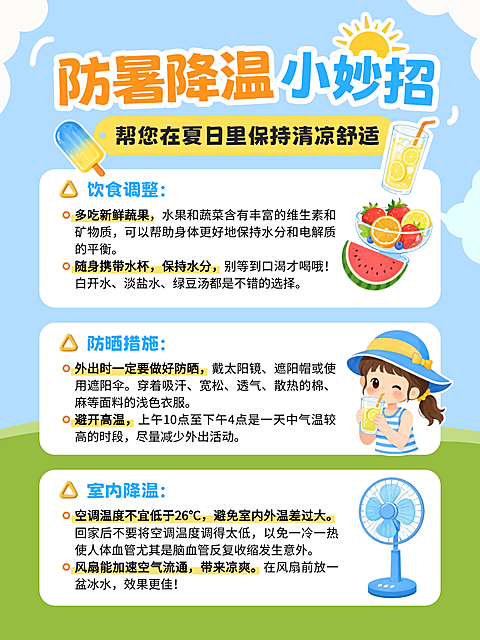 夏季防暑降温小妙招知识科普指南多文字小红书配图