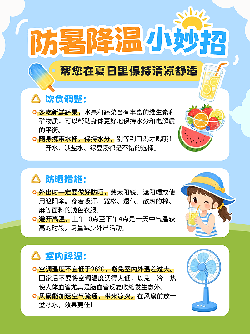 夏季防暑降温小妙招知识科普指南多文字小红书配图