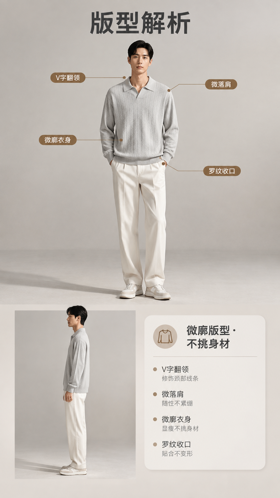 [商品] 使用【图1】浅灰色竖纹针织Polo衫；商品处理：保留… - 图片创意预览