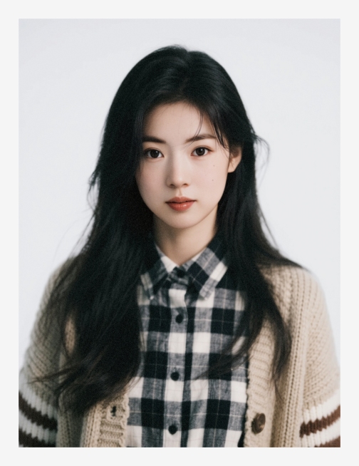 一个女生，白色背景预览效果