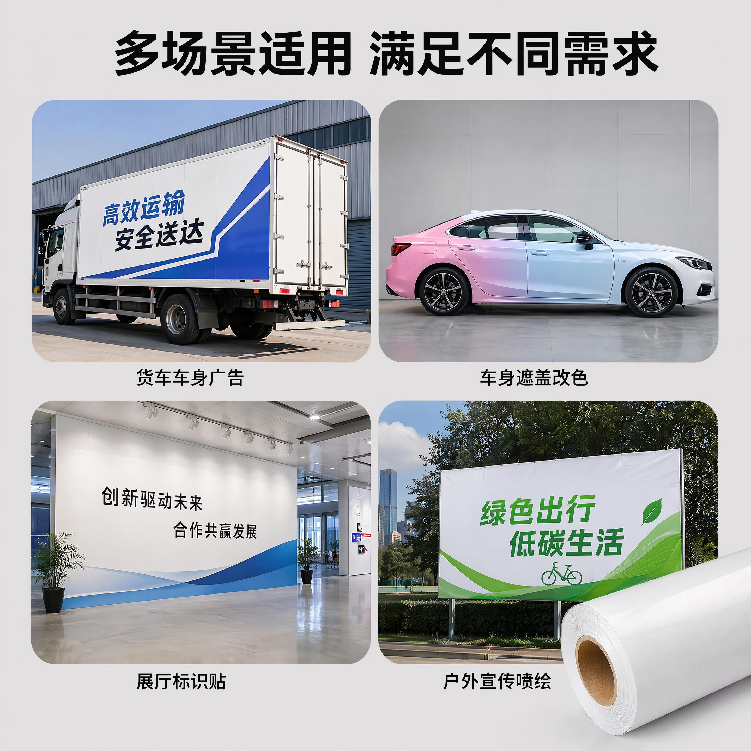 [主图-6] 白胶车贴适用场景展示图，右下角放置本品整卷产品图… - 图片创意预览