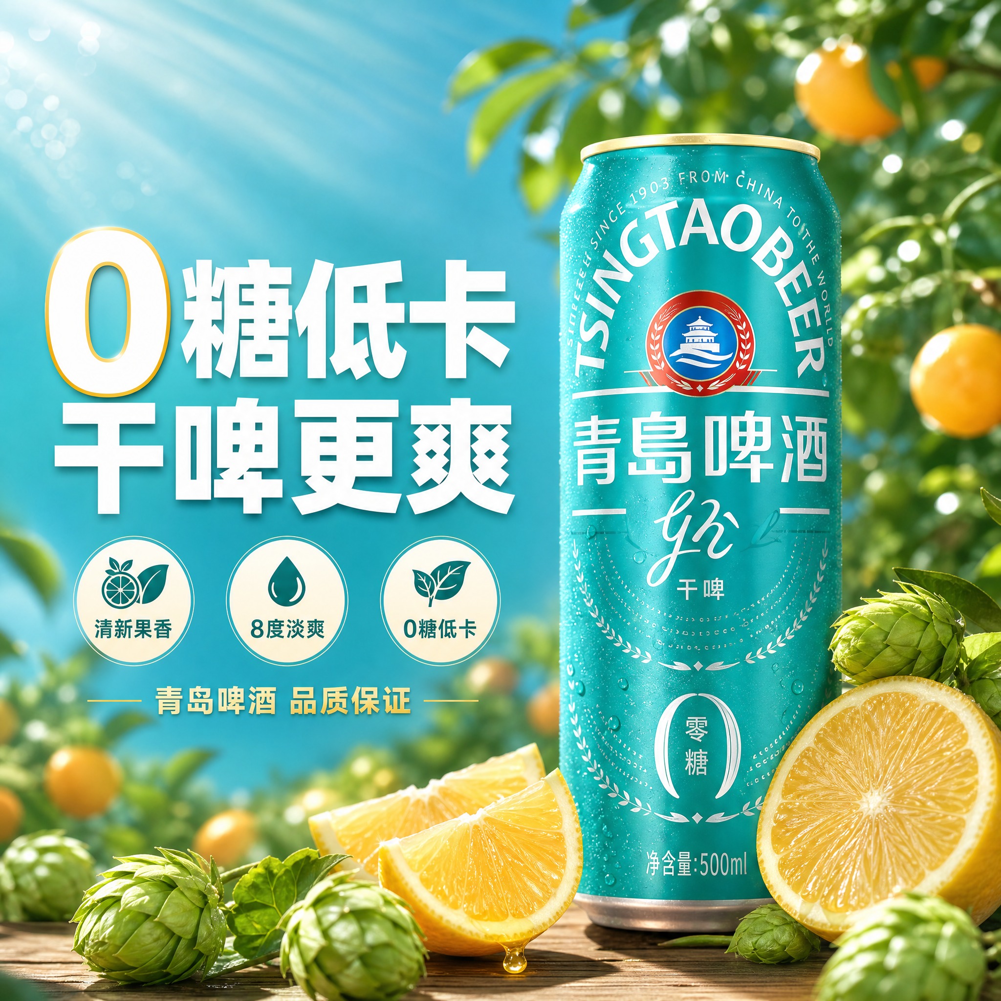 [主图-2] 核心亮点 0糖低卡干啤 清新果香品质信任图 [统… - 图片创意预览