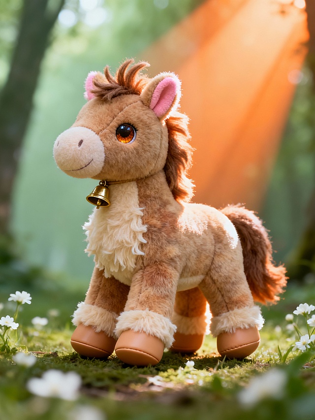 软3D风毛绒小马，梦幻光影中萌态可掬，毛发生长质感细腻，卡通感十足，温暖治愈，尽显温馨与可爱。