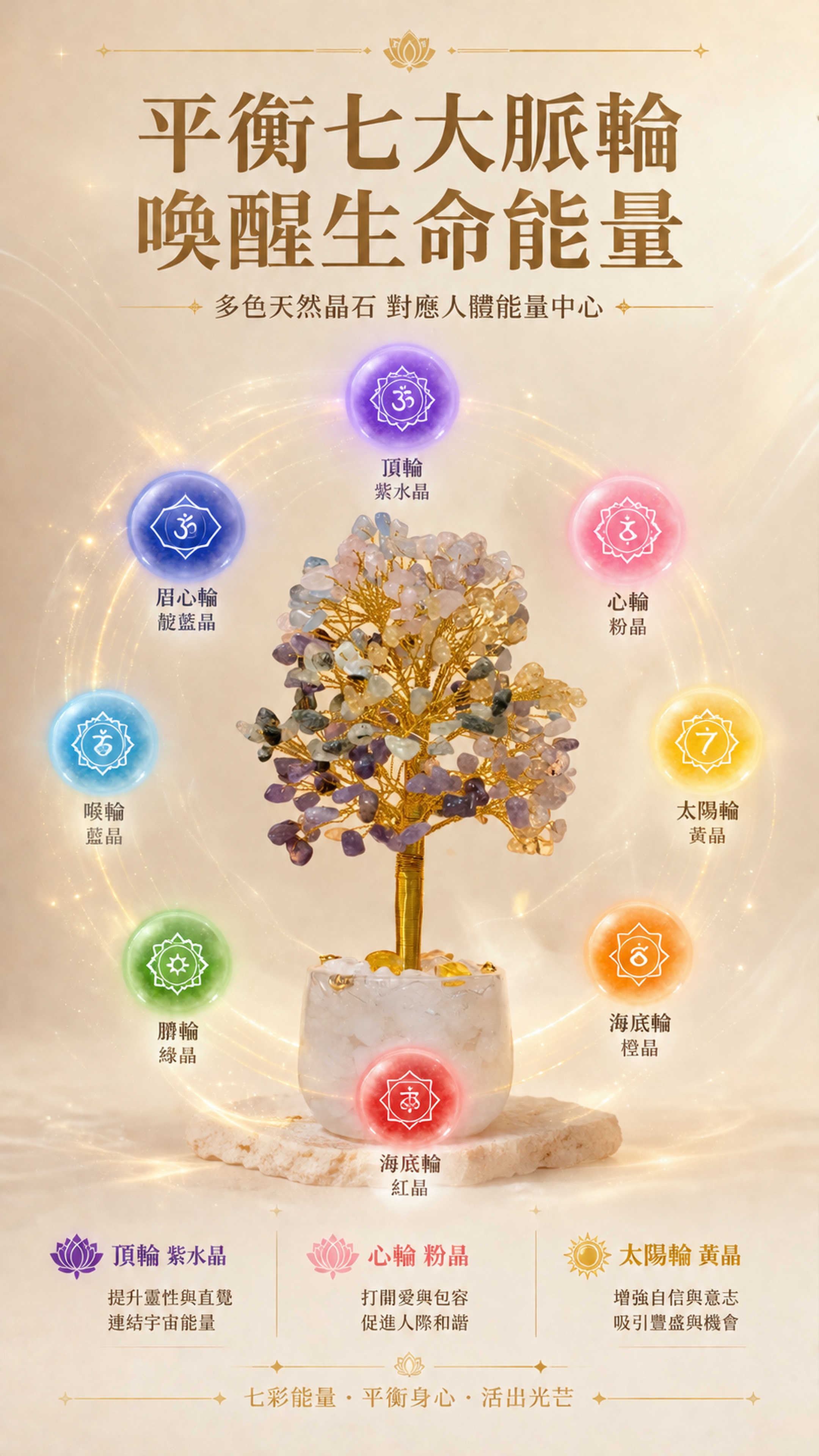 [第3屏] 核心卖点-七脉轮能量平衡解读。本屏使用【图1】作为… - 图片创意预览