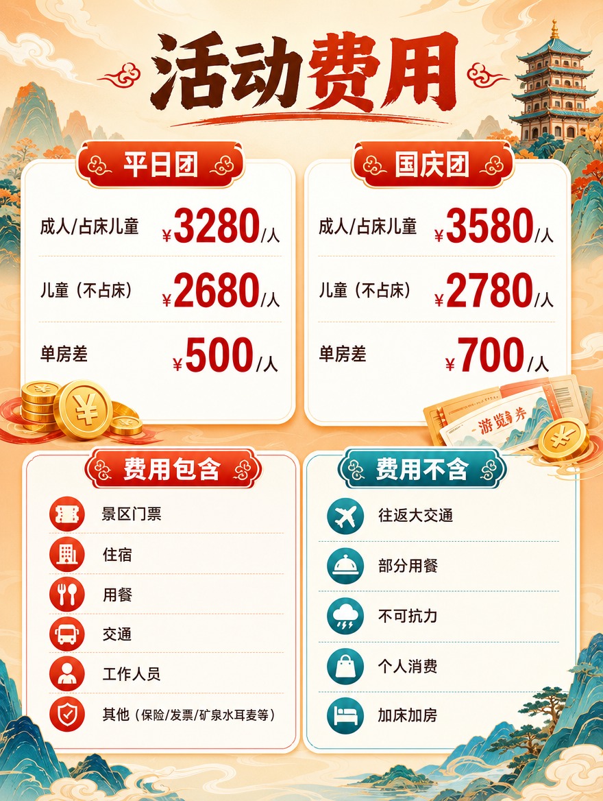 [商品] 非实物旅游服务产品，河南5日跟团游费用页；无实物商品… - 图片创意预览