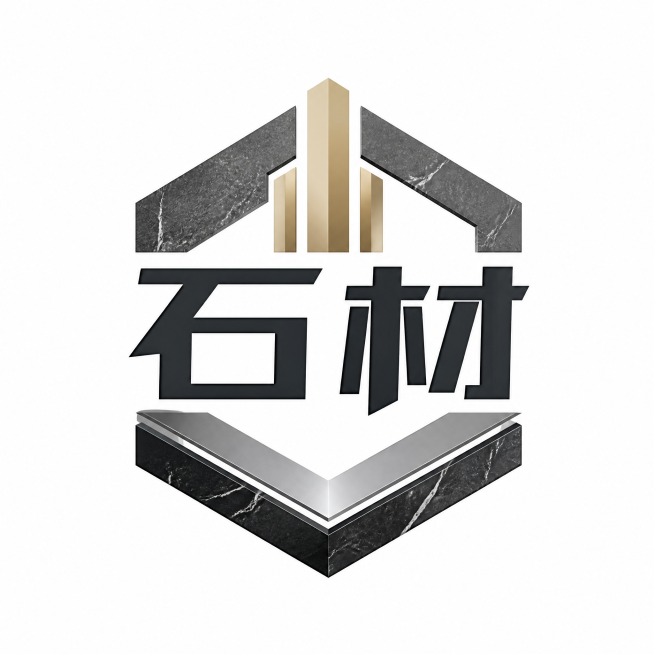 石材商家的LOGO设计，简约大气风格，融合石材纹理元素，高端稳重的品牌标识，图片中包含清晰醒目的"石材"两个文字，配色高级沉稳，适合建材行业使用预览效果