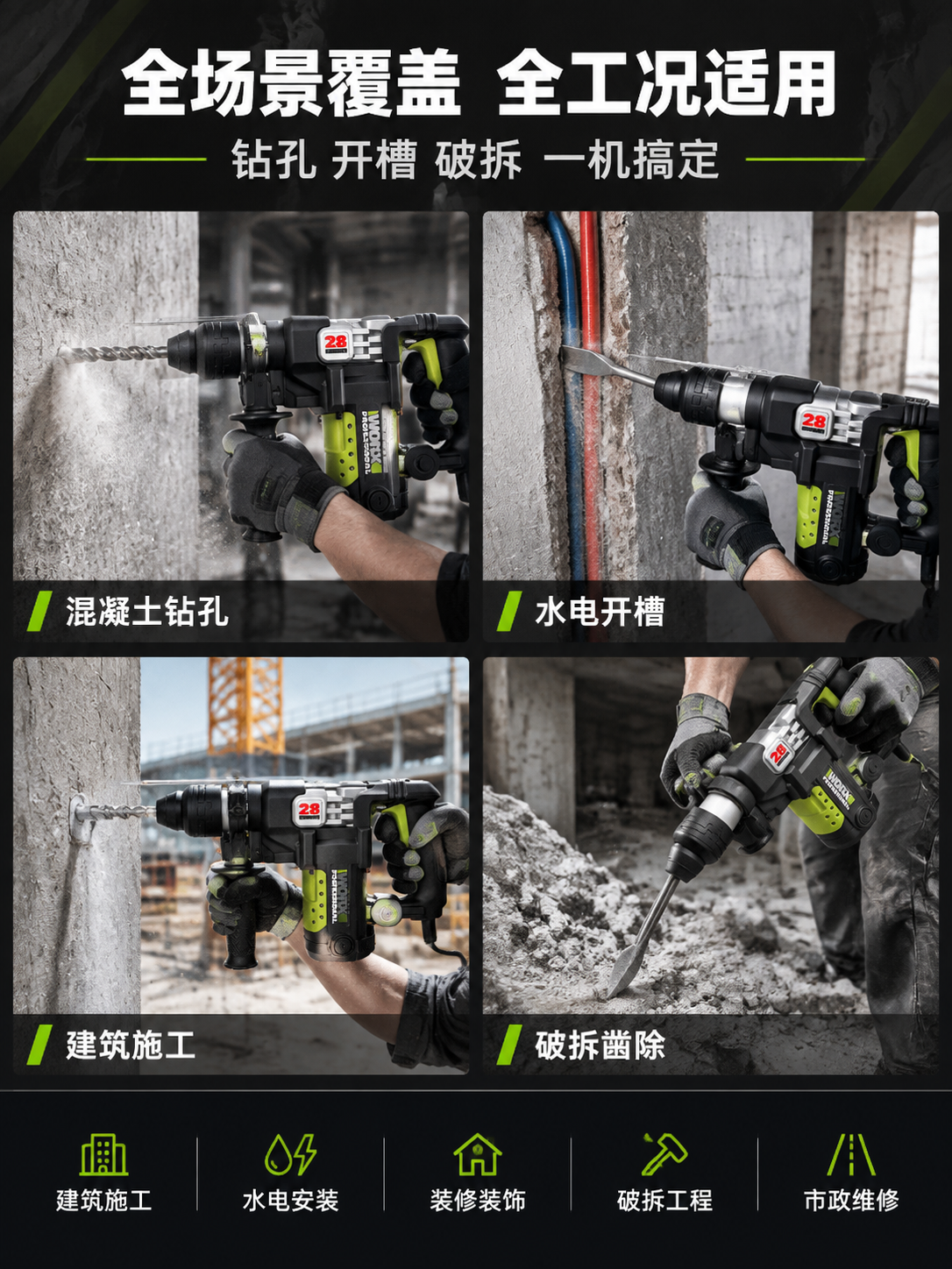 [商品] 使用【图1】威克士WU328 1200W工业级电锤；… - 图片创意预览