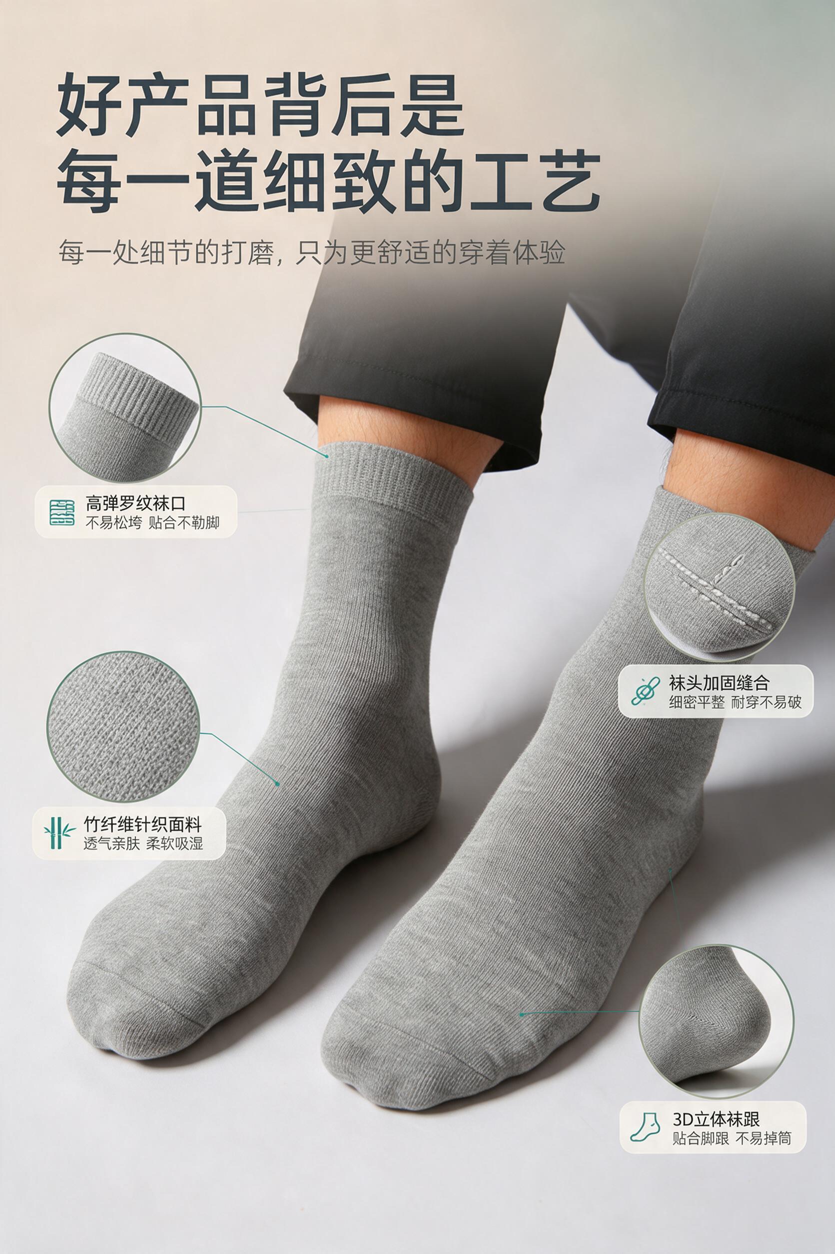 [商品] 使用【图3】男士浅灰色竹纤维中筒袜模特图；商品处理：… - 图片创意预览