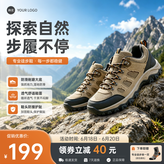 徒步鞋登山鞋户外装备鞋包服饰电商零售主图直通车预览效果