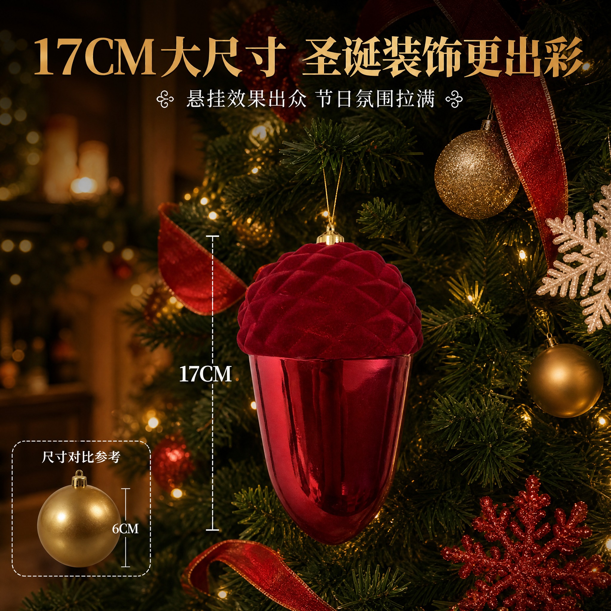 [主图-3] 17CM大尺寸展示与圣诞场景悬挂效果图，体现产品… - 图片创意预览