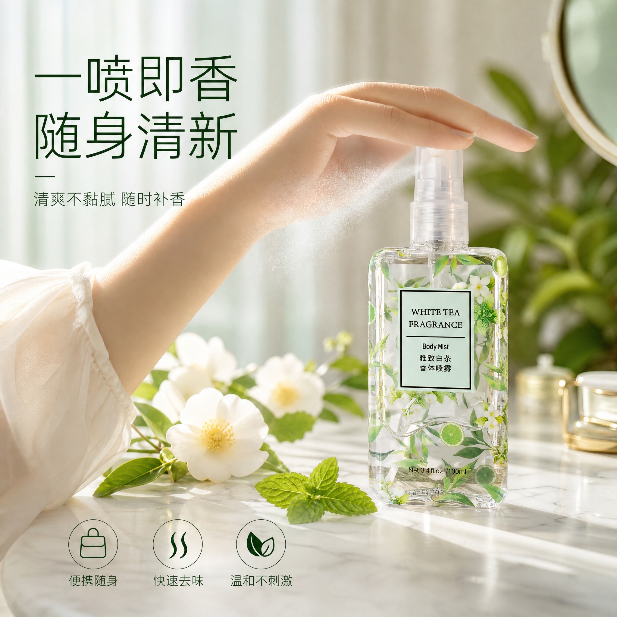 [主图-3] 雅致白茶香体喷雾 使用场景展示 高级氛围感主图。… - 图片创意预览