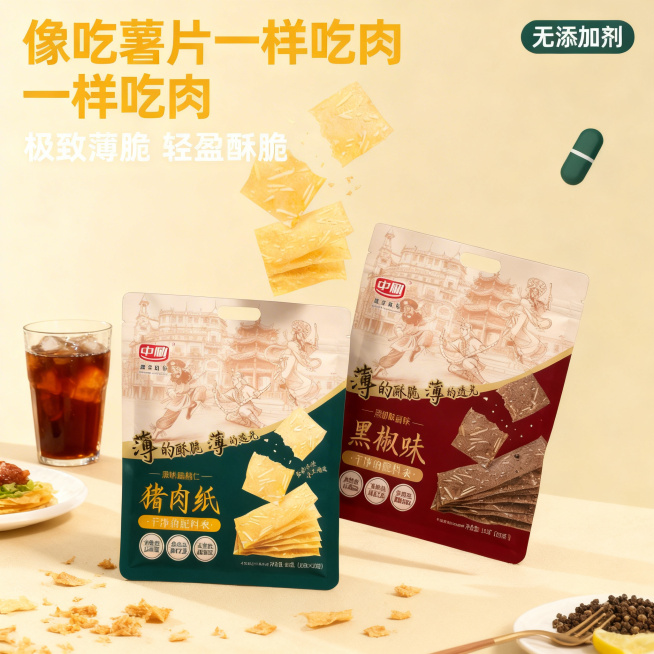 [垫图]https://gdesign-dam-hz.dancf.com/35942229485668467/2cb8af663e1f4f72bbf05fbe67884e78.png，中励猪肉纸零食首预览效果