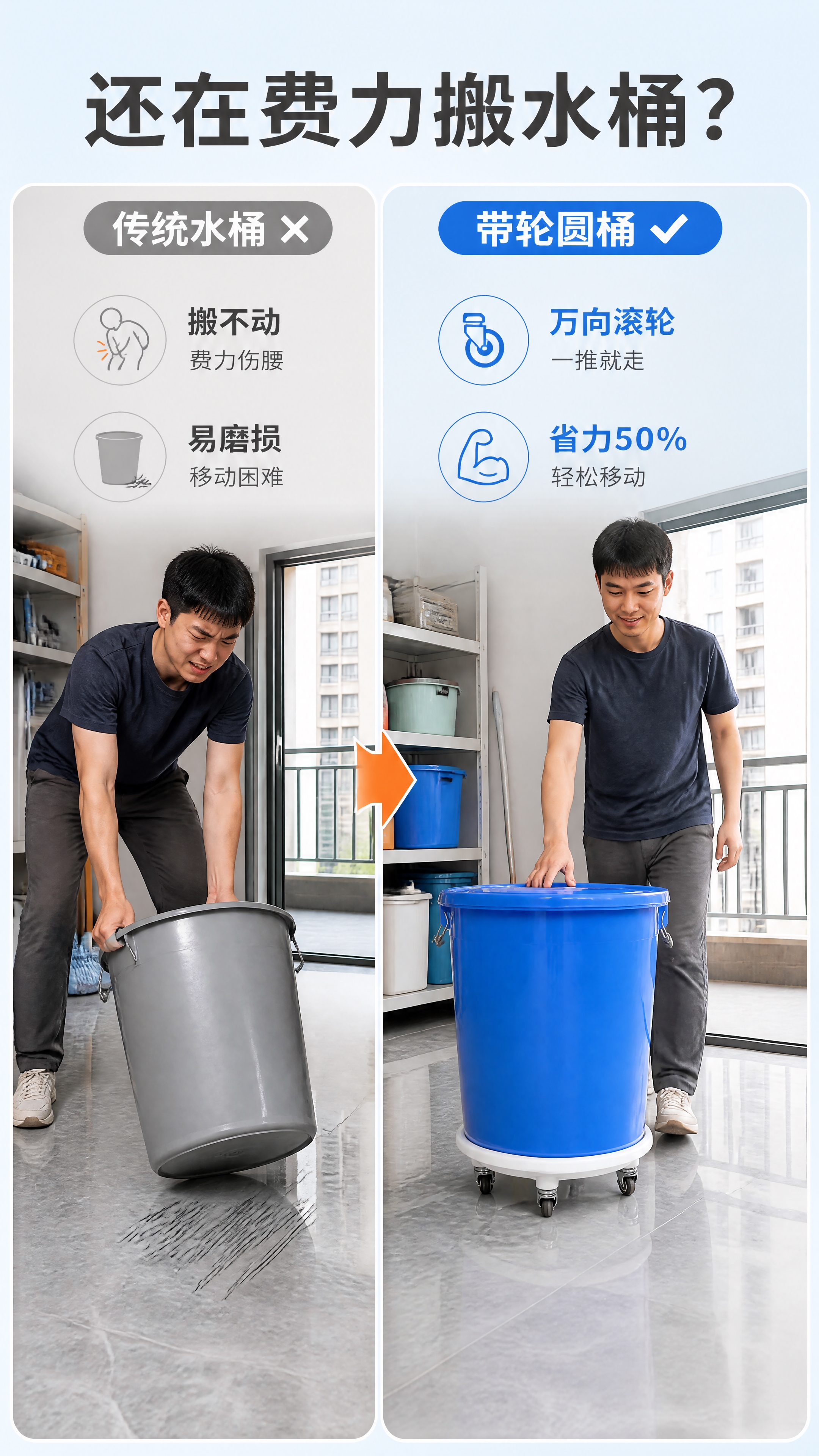 [商品] 使用【图1】白色带轮底座圆桶与【图4】蓝色大桶；保留… - 图片创意预览