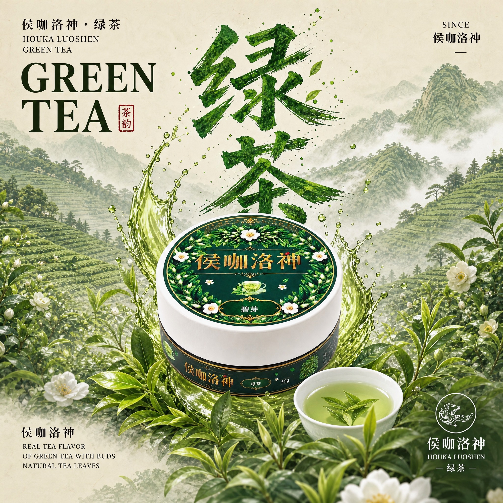 参考伯爵红茶爆款主图的版式风格，生成绿茶（碧芽）口味的同系列主… - 图片创意预览