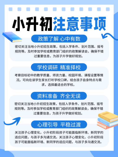 蓝色卡通小升初注意事项小红书内页预览效果