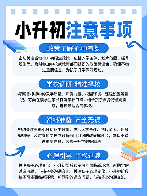 蓝色卡通小升初注意事项小红书内页