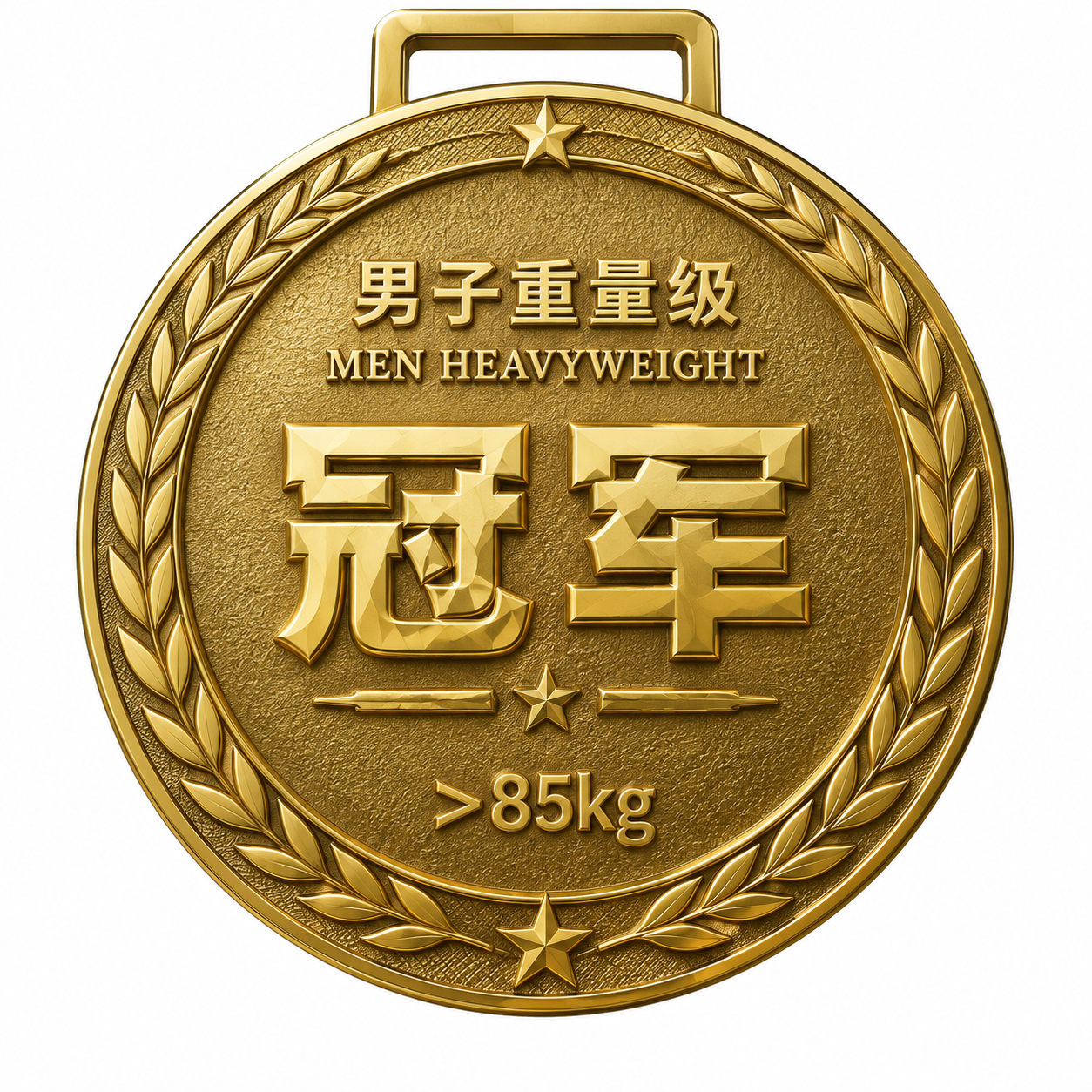 一枚7cm直径的圆形体育赛事奖牌背面设计，金色金属质感，立体浮… - 图片创意预览