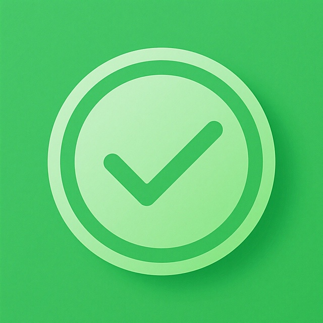 一个绿色的圆形图标，内部有一个向右的绿色勾号，线条粗而平滑，纯绿色背景，极简风格，平面设计，轮廓清晰，无渐变，无阴影，无纹理，无文字，无装饰元素，图标居中，视觉简洁明了，色彩鲜明，符合现代UI设计趋势。