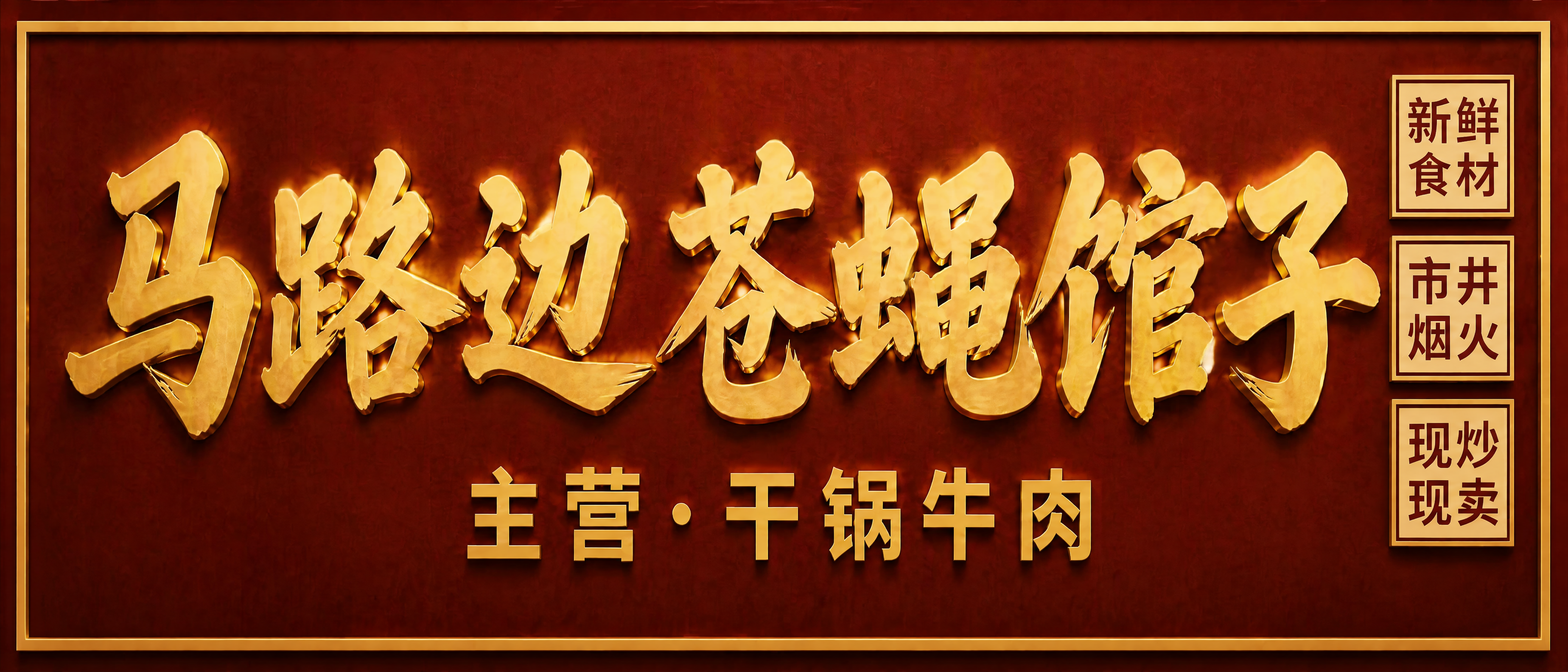 基于参考图的门头招牌设计，保持完全相同的深酒红色哑光底色、细金… - 图片创意预览