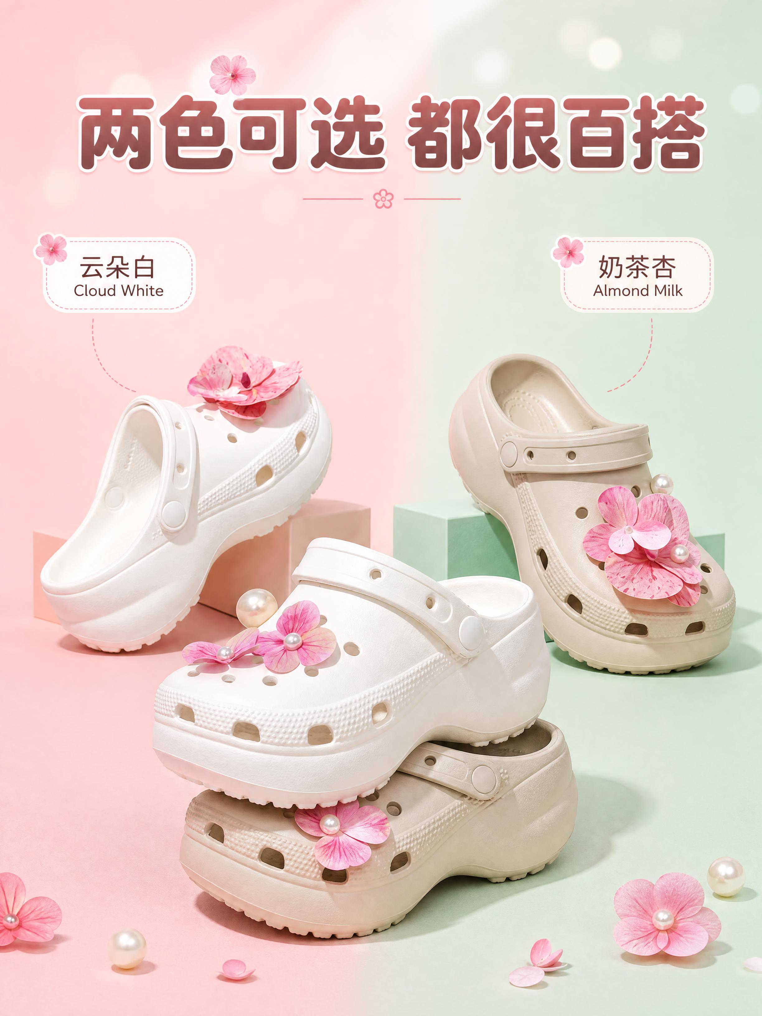 [商品] 使用【图1】云朵白厚底洞洞鞋 + 【图2】奶茶杏厚底… - 图片创意预览