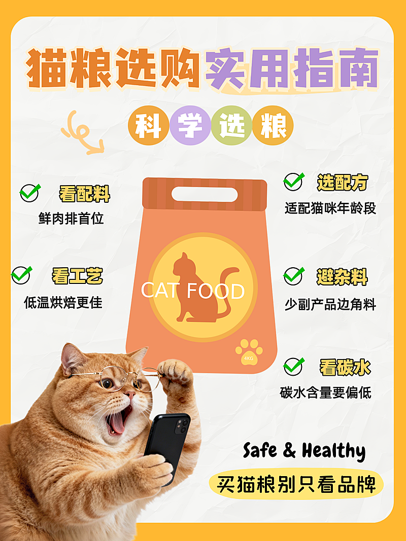 猫粮选购指南科普分享现代感插画小红书封面