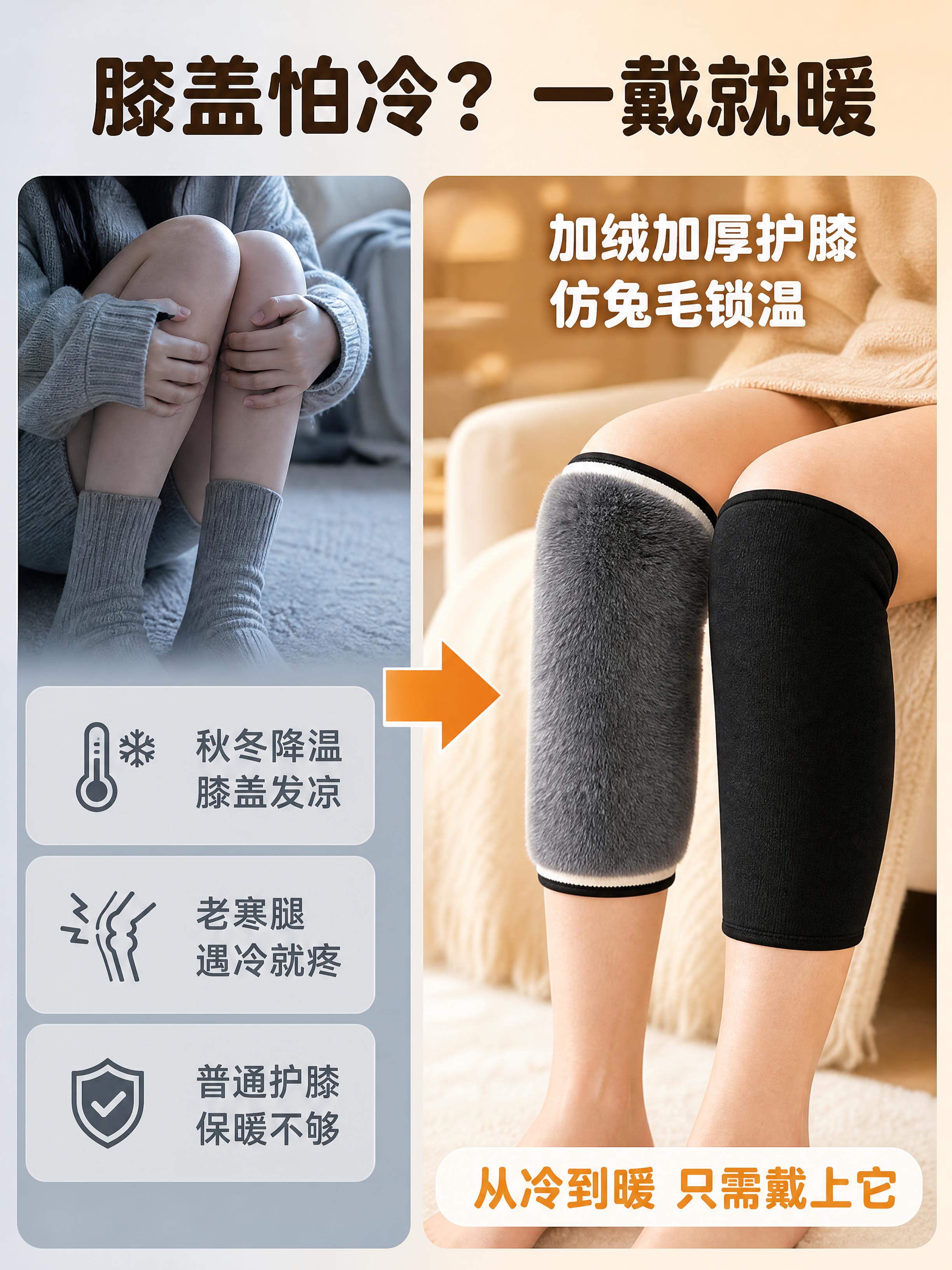 [商品] 使用【图1】护膝产品图；保留黑色外层、灰毛绒内里、黑… - 图片创意预览