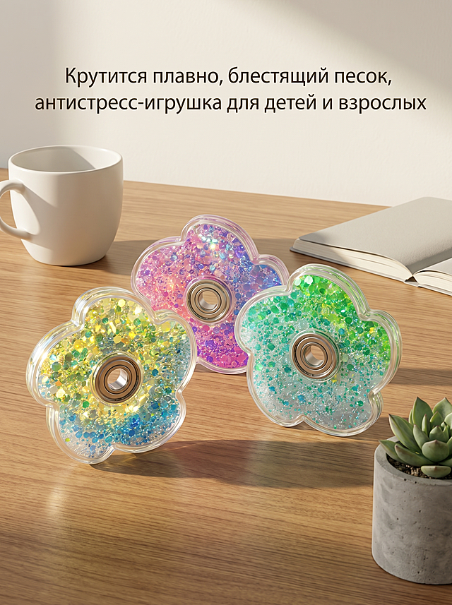 梦幻感3D花形解压玩具，清透玻璃风设计，内含闪耀粒子，柔和色彩营造温馨可爱氛围，轻拟物风格带来舒适趣味体验。