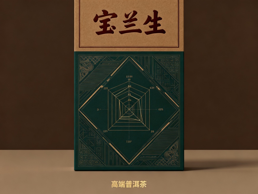 一眼辨识：独特的“数据可视化”设计在众多普洱包装中脱颖而出。 2· 价值传达：无需多言，图形本身就在诉说茶叶的稀缺与品质。 3· 品牌升华：将“宝兰生”从一个老字号，提升为拥有科学般严谨态度与档案级标预览效果