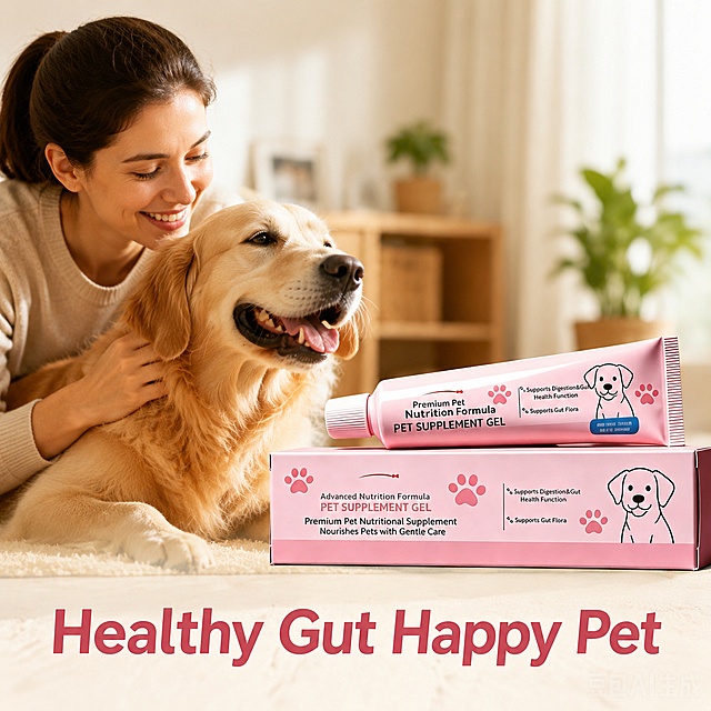 「图片1」，生成一套主图（10张），商品名称是Pet Supplement Probiotic Gel for Dogs&cats OEM/ODM Supports Digestion&Gut Health Function Supports Gut Flora Balanced，适配亚马逊/跨境平台，主图比例为1:1