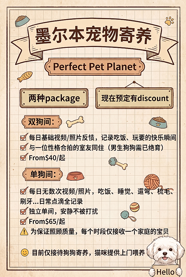 修正图片中的拼写错误：将"Purfect Pet Plant"改成"Perfect Pet Planet"，保留其余所有文字、排版、风格不变，右下角保持白色小狗持Hello牌子图案