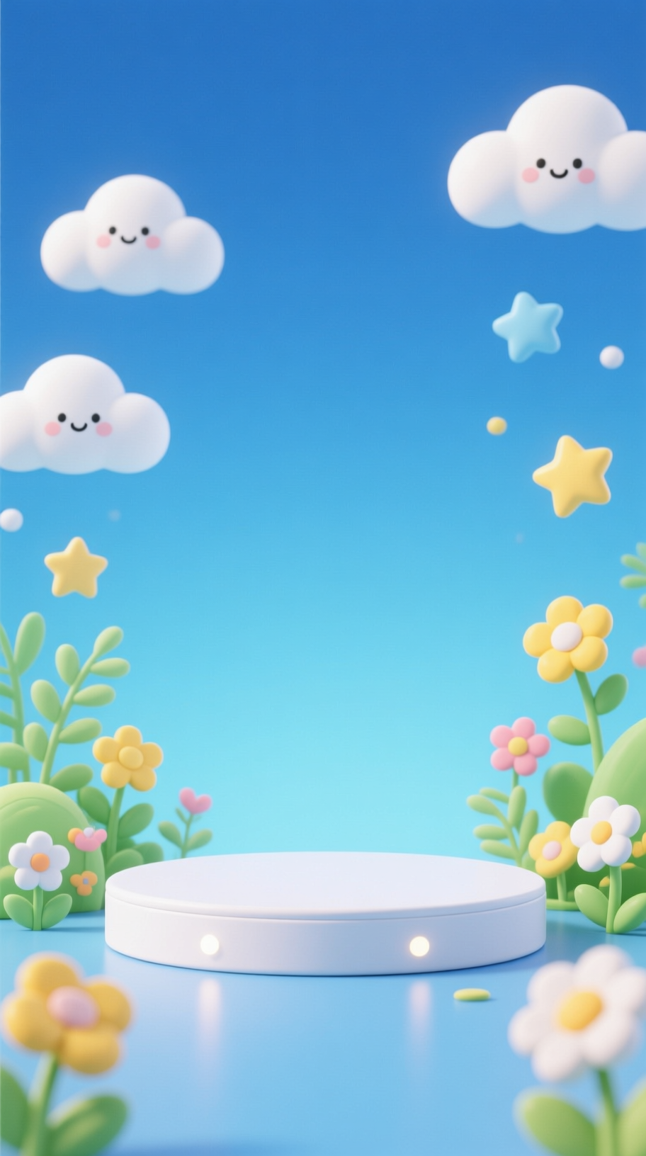 电商背景图，正视图，画面中间留出产品位置，放置一个薄的白色展台… - 图片创意预览
