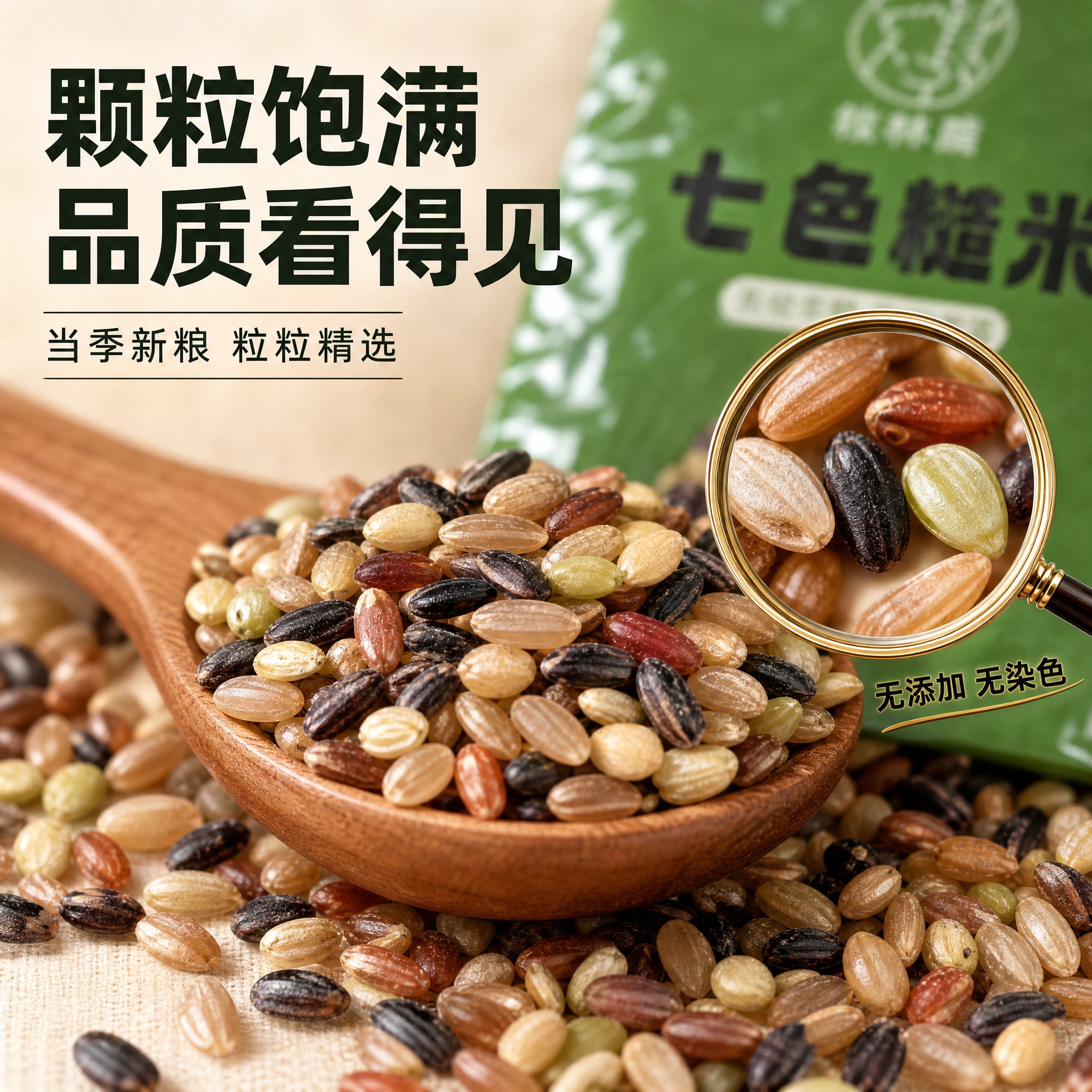 [主图-3] 七色糙米细节微距 颗粒饱满展示 [统一基调] 抖… - 图片创意预览