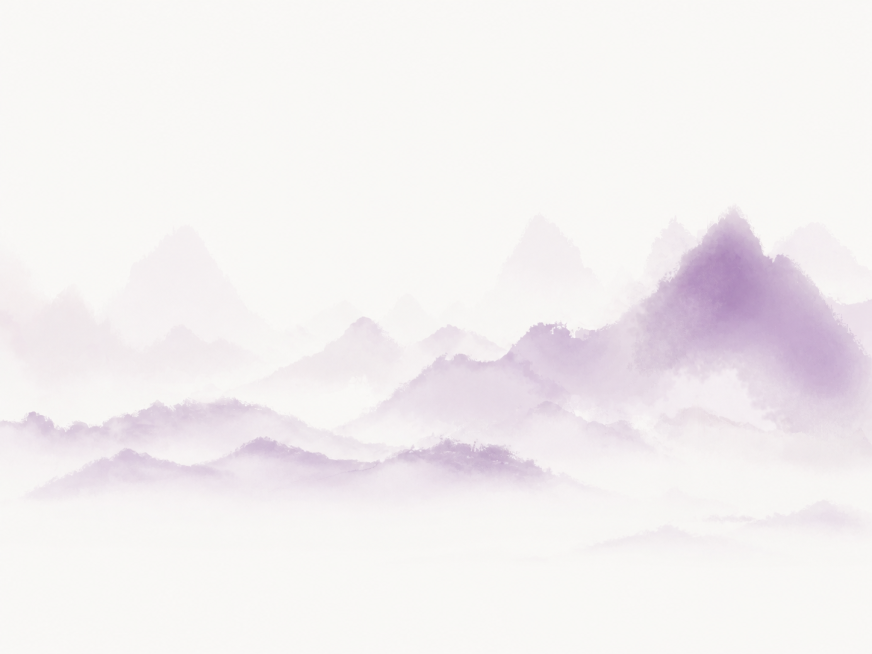 参考原图水墨山水风格，生成浅紫色的层叠远山，保留渐变晕染和留白效果预览效果