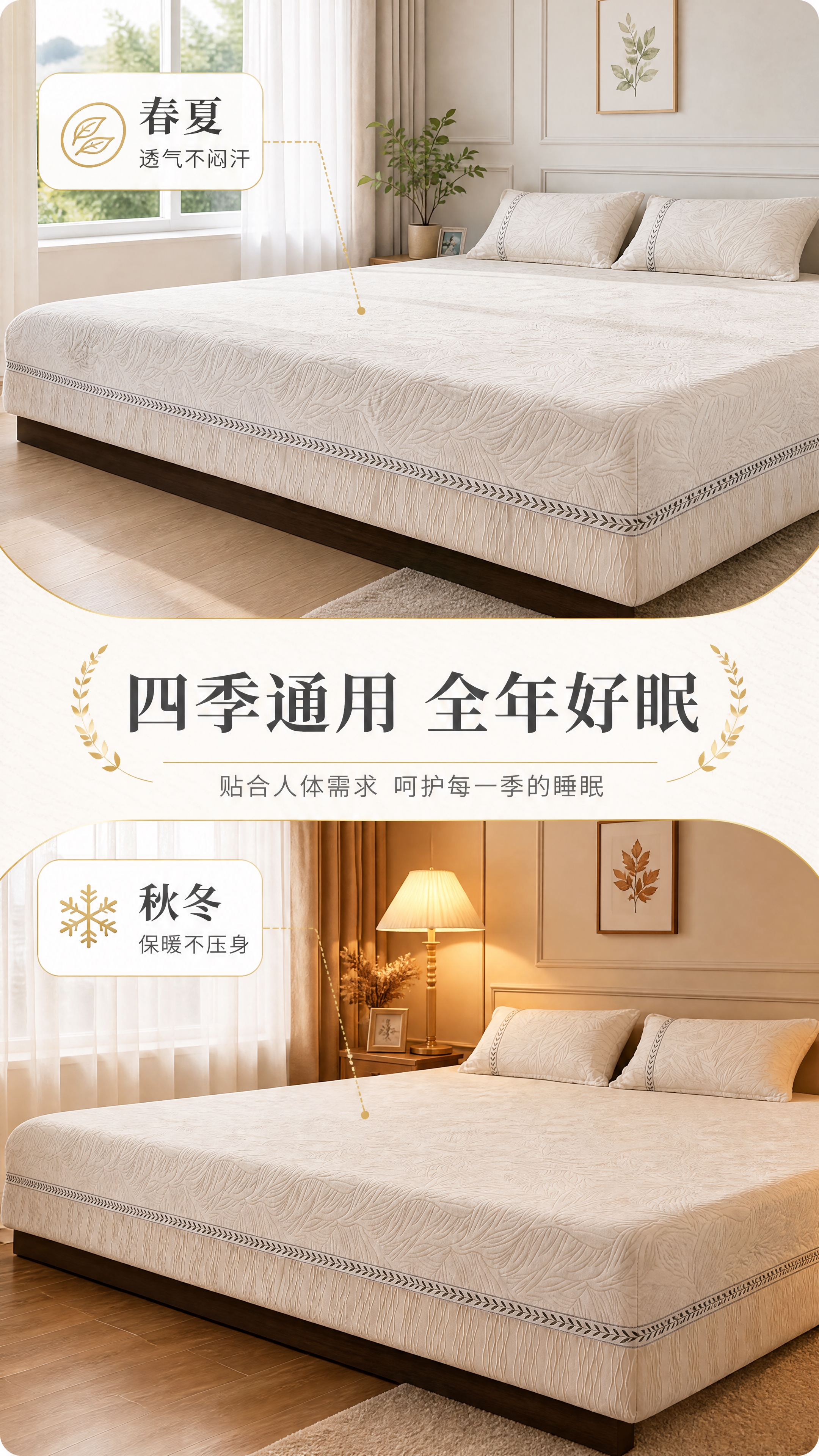 [商品] 使用【图1】米白色榻榻米床盖；保留叶纹肌理、麦穗织带… - 图片创意预览