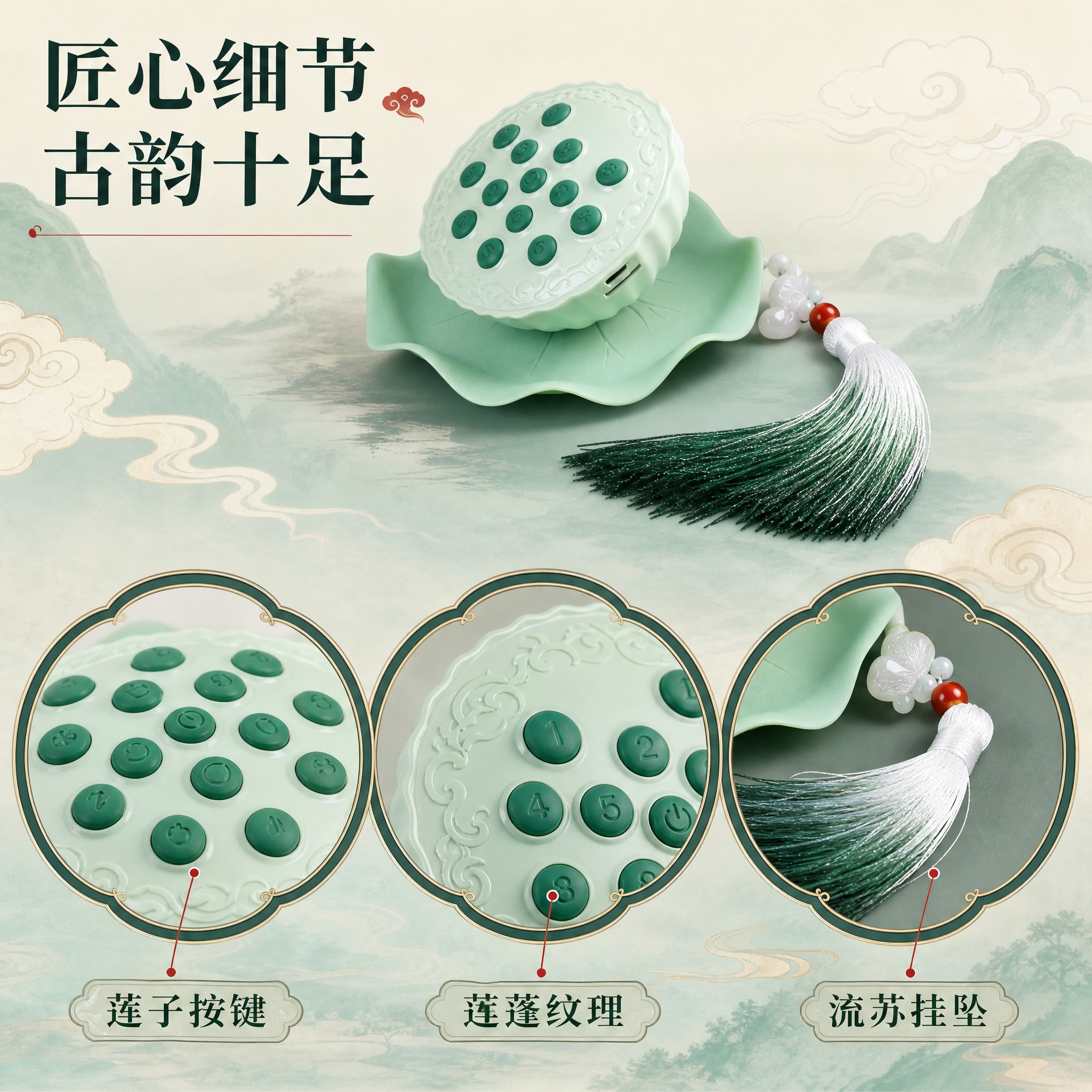 [主图-3] 莲蓬造型蓝牙插卡音箱 产品结构与细节特写展示。… - 图片创意预览