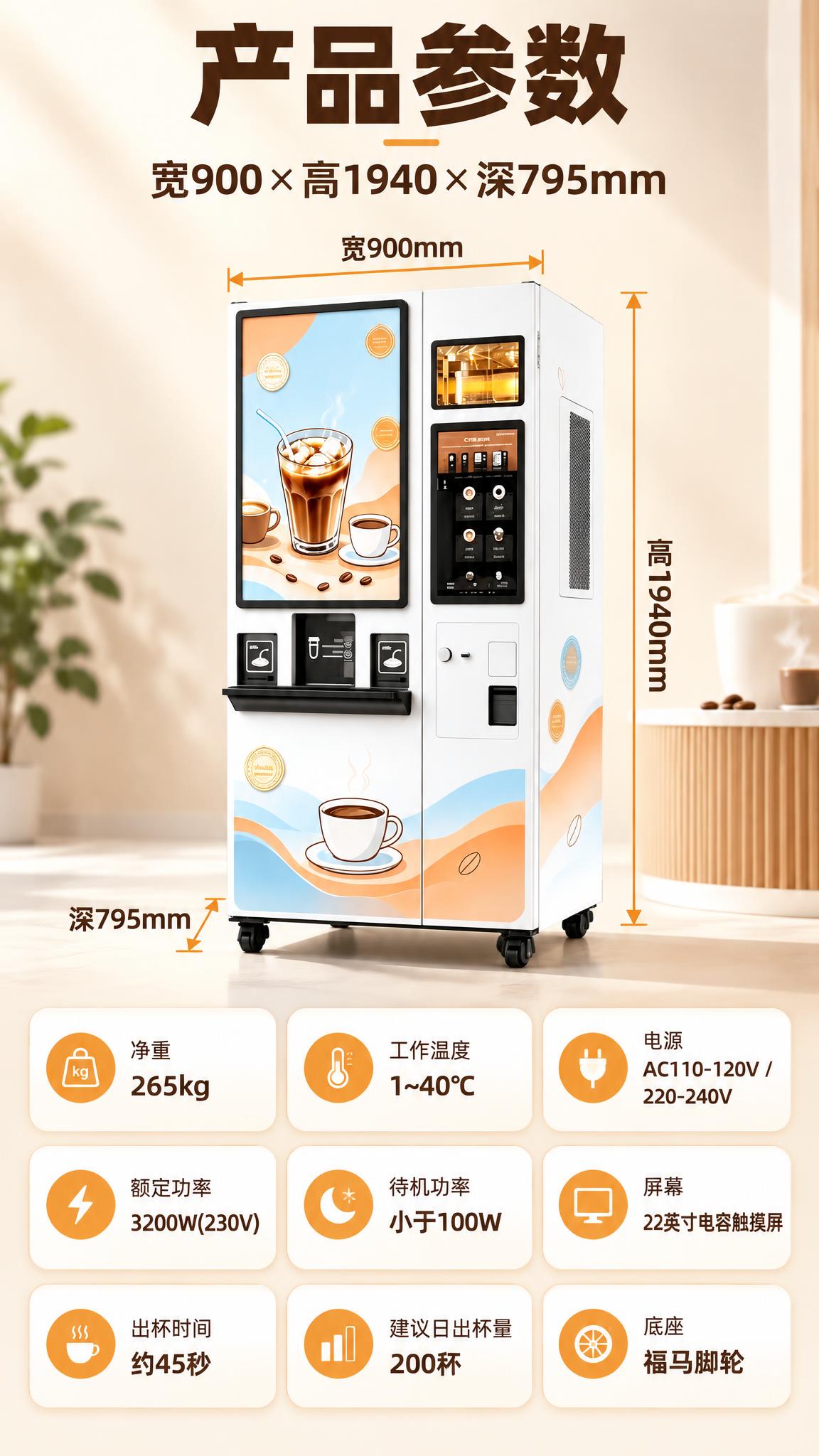 [商品] 使用【图1】咖啡自助售货机整机正视：白色柜体，左半部… - 图片创意预览