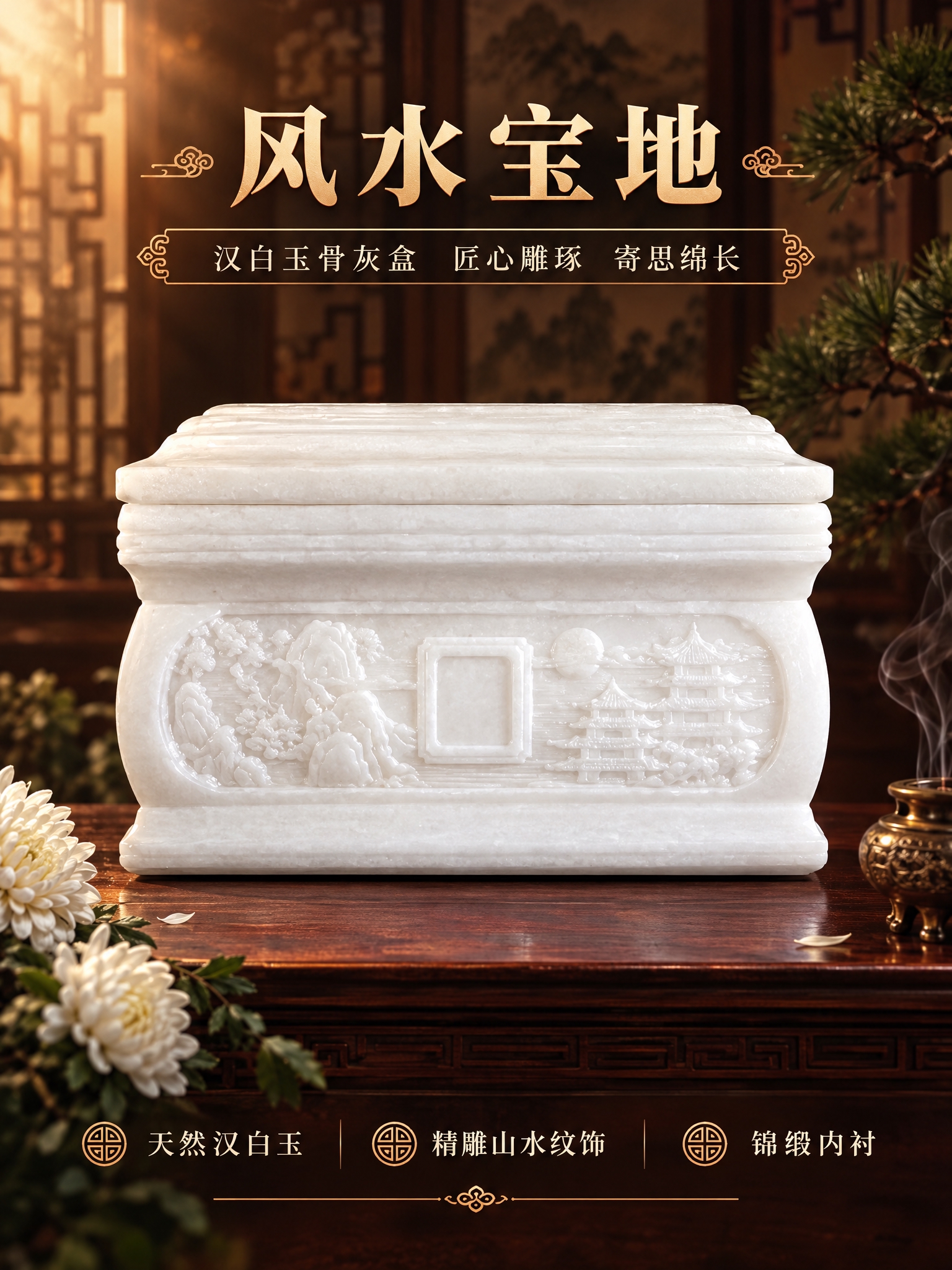 [商品] 使用【图1】风水宝地汉白玉骨灰盒正面图；保留整体结构… - 图片创意预览