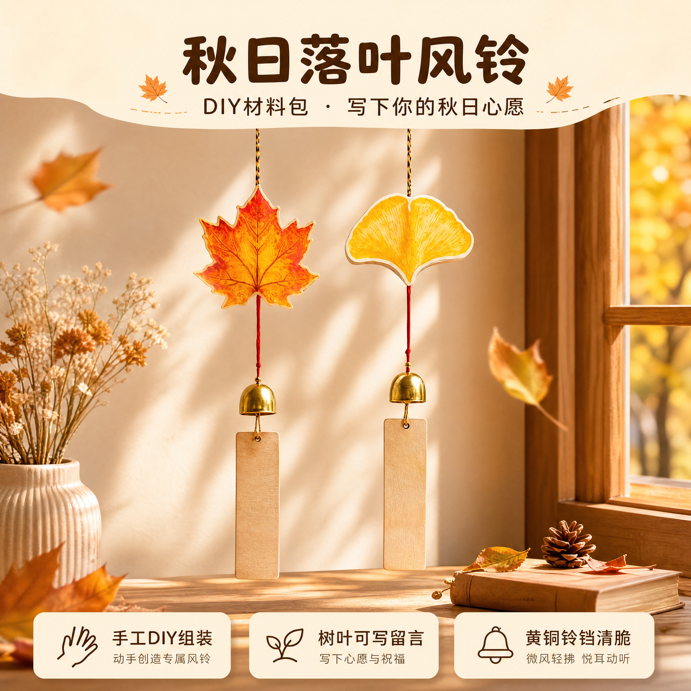 [商品] 使用【图1】秋日落叶风铃DIY材料包，含枫叶款和银杏… - 图片创意预览