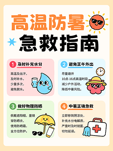 夏季高温防暑指南攻略卡通插画小红书配图