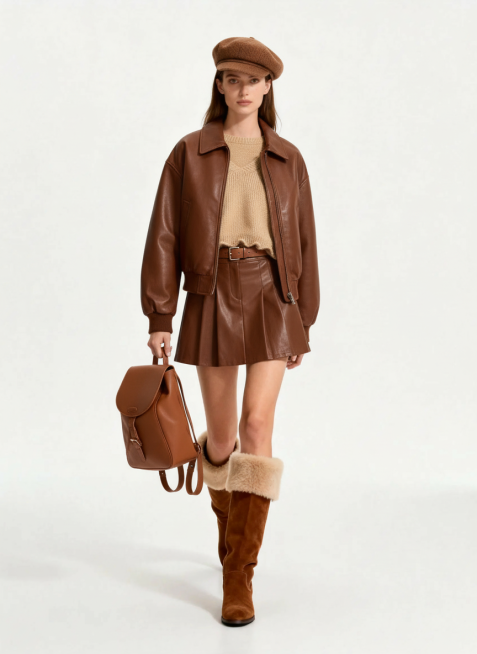 去掉图1的包，给图1的模特穿上图2的服装和穿搭预览效果