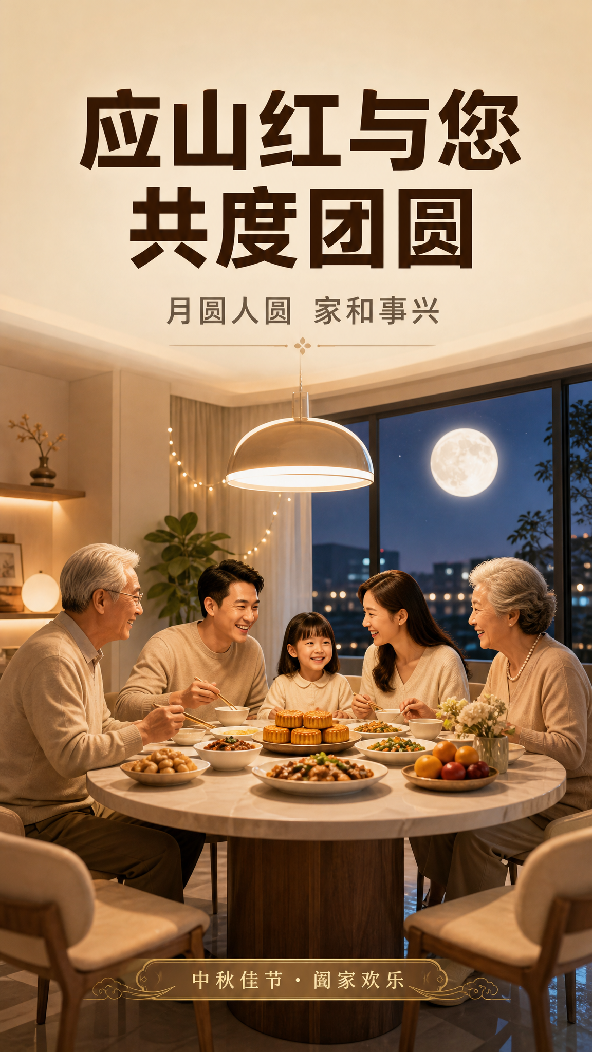 现代简约风格节日海报，竖版9:16。画面中央是一个温馨的现代家… - 图片创意预览