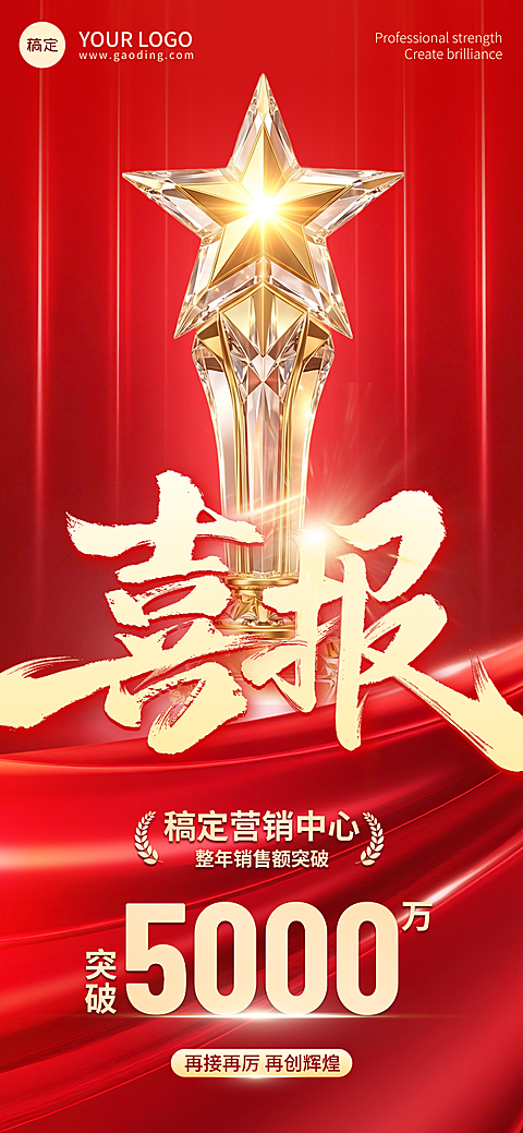 企业销售业绩喜报表彰宣传红金现代风全屏竖版海报