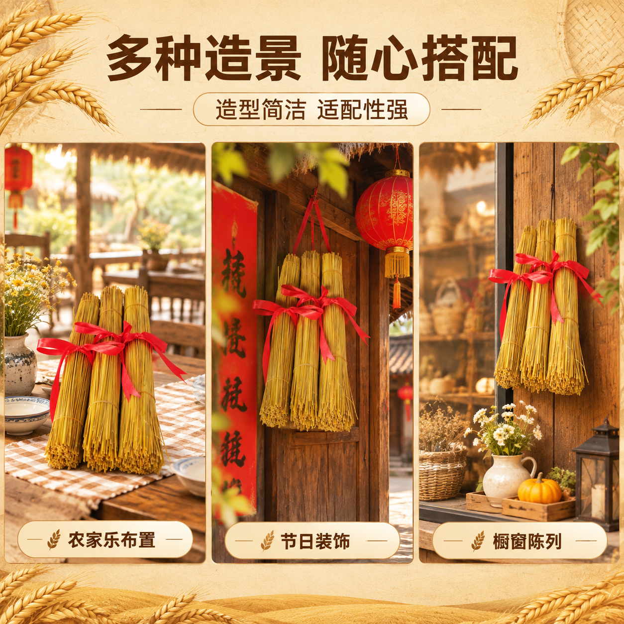 [商品] 使用【图5】三捆去尾稻草捆红绳装饰挂件；保留每捆的造… - 图片创意预览