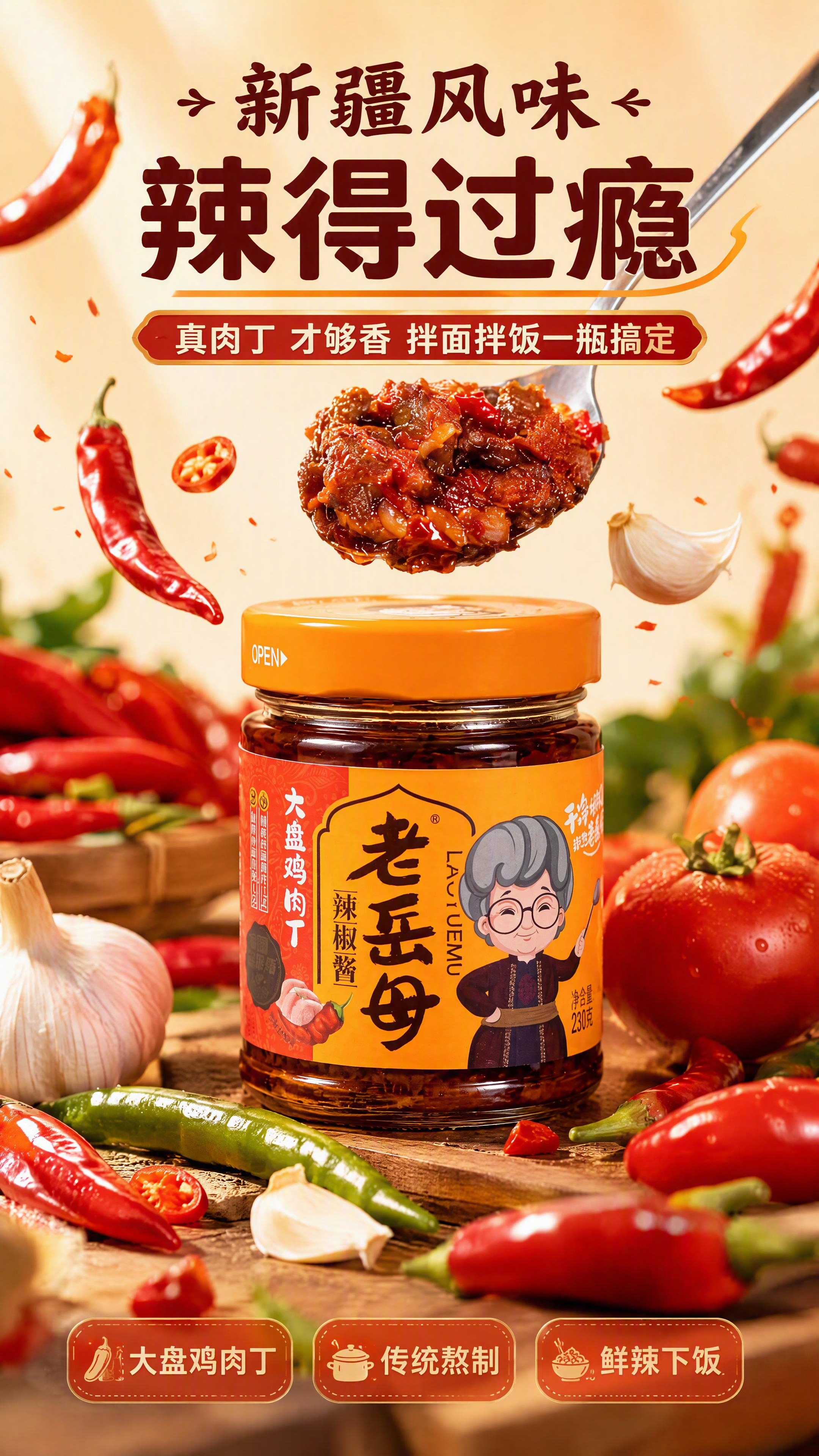 [第1张] 详情页头图-老岳母大盘鸡肉丁辣椒酱食欲氛围海报。本… - 图片创意预览