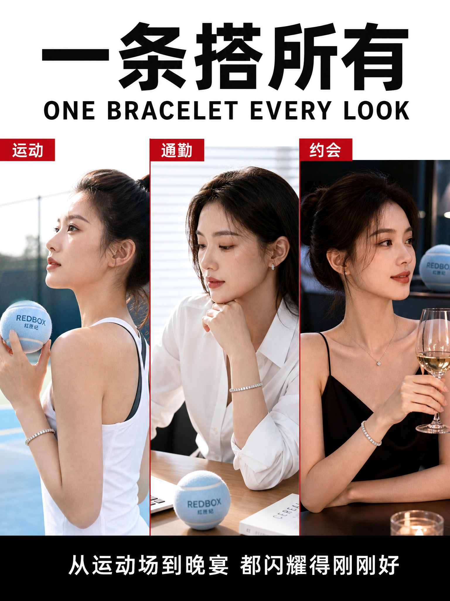 [商品] 使用产品图18K培育钻网球手链+浅蓝色REDBOX网… - 图片创意预览