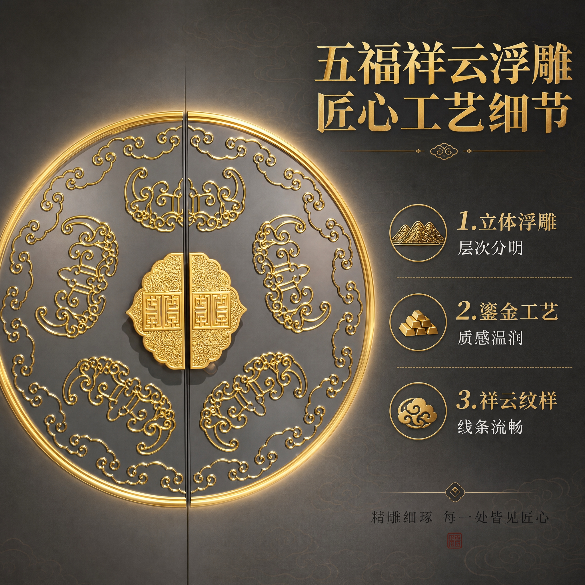 [主图-2] 核心亮点图，核心任务是展示五福祥云浮雕的精美工艺… - 图片创意预览